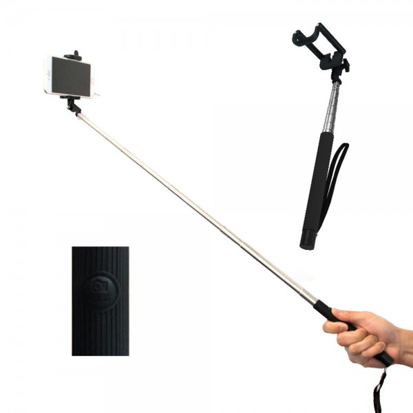 Selfie Stick with Cable 30" Extendable Handheld with Capture Button - Black